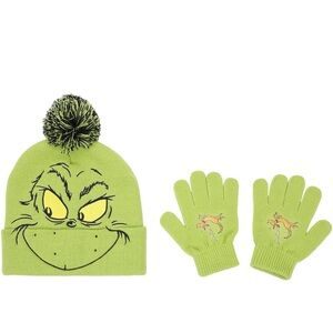 Grinch Youth Character Cuffed Beanie and Gloves Set Multicolored
